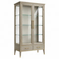 Vitrine 90 x 40 x 180 cm aus Holz und Glas in Grau Gold - mit 2 Türen und Schubladen - Helqimo