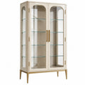 Vitrine 90 x 40 x 180 cm aus Holzwerkstoff in Creme mit Glastüren im Art Déco Stil - Helqimo