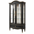 Vitrine 95 x 45 x 190 cm Schwarz Holz und Glas mit Schublade klassischer Stil - Helqimo