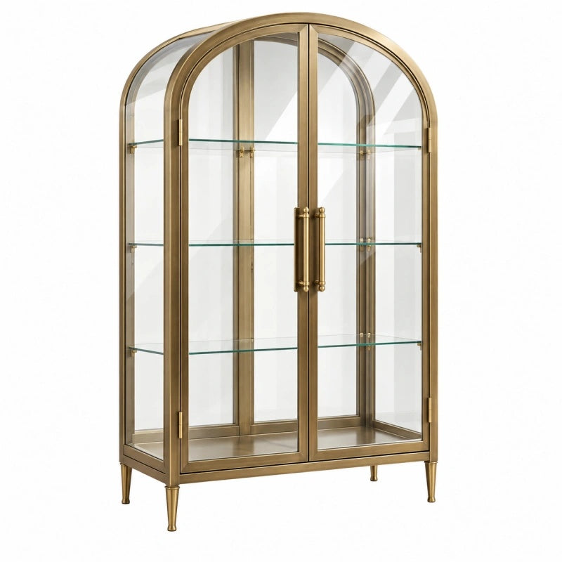 Vitrine 90 x 40 x 180 cm Metall Glas Gold Art Déco mit Glastüren - Helqimo