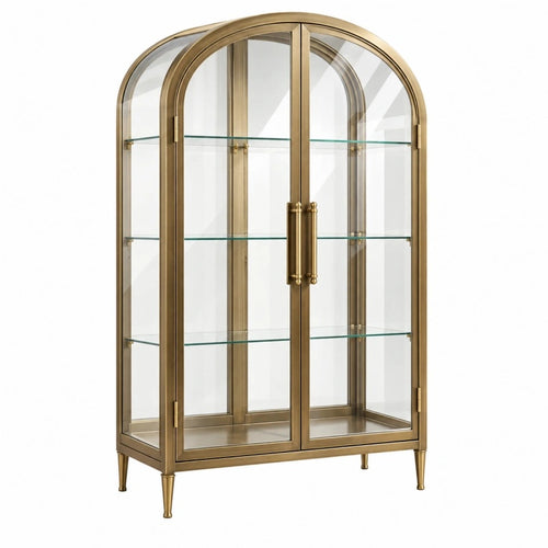 Vitrine 90 x 40 x 180 cm Metall Glas Gold Art Déco mit Glastüren - Helqimo