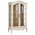 Vitrine 120 x 45 x 200 cm aus Holz und Glas in Cremeweiß klassische Aufbewahrung - Helqimo