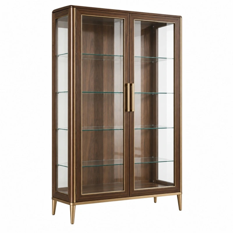 Vitrine 100 x 45 x 180 cm Holz und Glas Braun für Wohnraum Modern - Helqimo