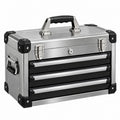 Werkzeugkoffer 46 x 24 x 32 cm aus Aluminium Silber Schwarz mit 3 Schubladen und Tragegriff - Helqimo