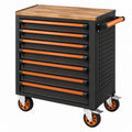 Werkstattwagen 77 x 46 x 97 cm aus Stahl Schwarz Orange mit Holzarbeitsplatte und 8 Schubladen - Helqimo