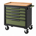Werkzeugwagen 72 x 46 x 88 cm aus Stahl in Schwarz Olivgrün mit Holzablage und 5 Schubladen - Helqimo