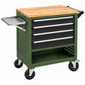 Werkzeugwagen 100 x 50 x 95 cm aus Stahl und Holz Grün Schwarz mit 4 Schubladen - Helqimo