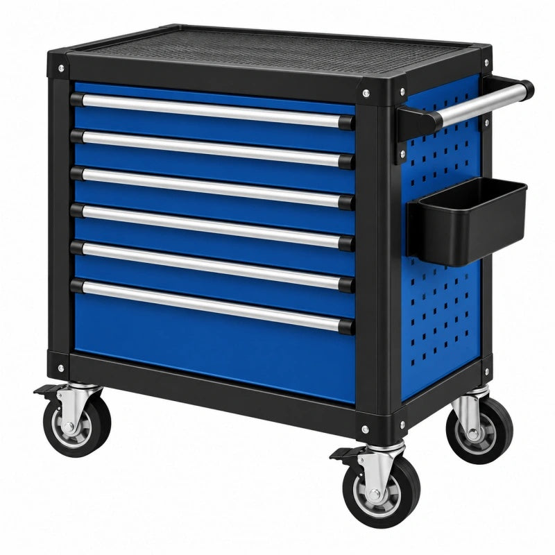 Werkzeugwagen 77 x 46 x 97 cm Stahl Blau Schwarz mit 7 Schubladen und Rollen - Helqimo